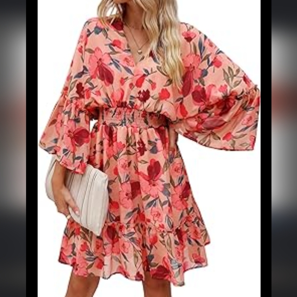 ⭐Floral Midi Dress Women's Size Medium Flowy with Elastic Waist - Picture 1 of 14